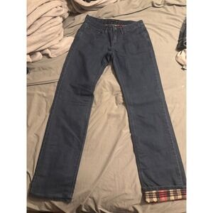 Prana Kara Flannel Lined Jeans Womens 2/26 Dark Wash Plaid Straight Leg Denim